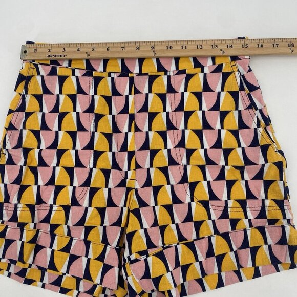 Banana Republic Women's Size M Linen Blend Pull On Shorts Pink Yellow Geometric - Picture 10 of 13